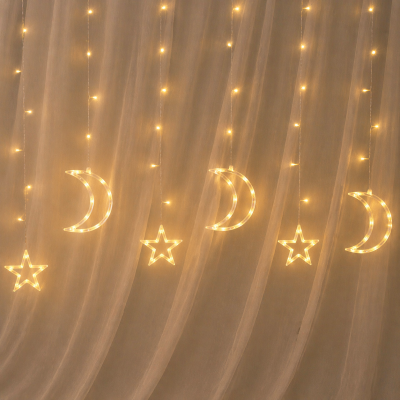 Ay ve Yıldız Figürlü Kumandalı 12 Sarkıtlı 120 LED Dekor Işık