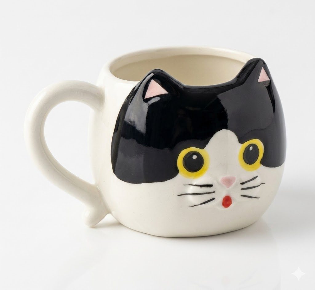 3D Kedi Figürlü Seramik Kupa 450 Ml