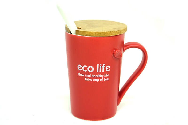 Eco Life Bambu Kapaklı Seramik Kaşıklı Kupa
