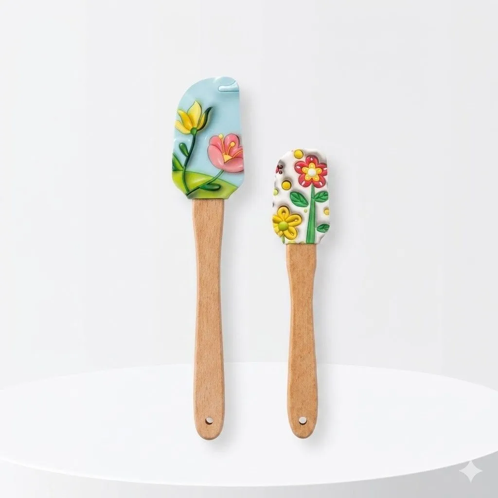 Çiçek Desenli 2li Spatula Seti