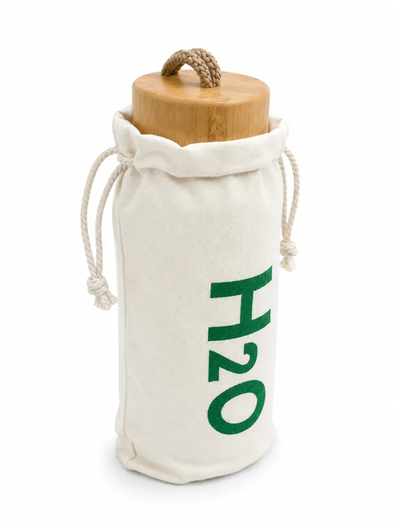  H2O Bambu Kapak 600 Ml Cam Matara  Kılılıflı